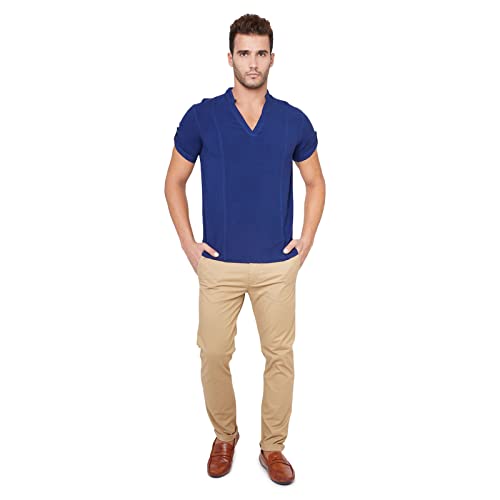 Image of Identiti MenSlim Fit Half Sleeve Solid Smart V Placket Casual Shirts