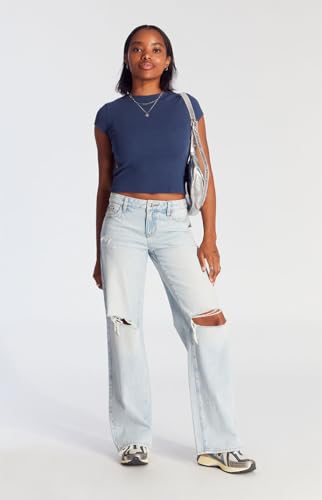 PacSun Women's Casey Fray Low Rise Baggy Jeans Ripped Light Indigo3