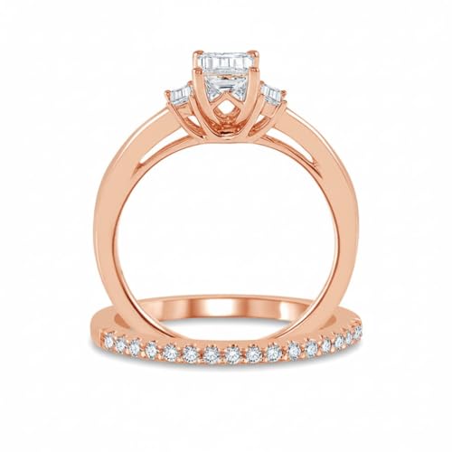 Moissanite Lab Grown Diamond and Diamond Bridal Ring Sets 1/2-3 Carat 10K 14K 18K Gold Wedding Band Set (D Color VVS1 Clarity)3