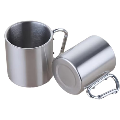 Akfldms 400ml Portable Stainless Steel Camping Mug with Carabiner Hook Handle - Perfect for Outdoor Travel, Hiking & Picnics