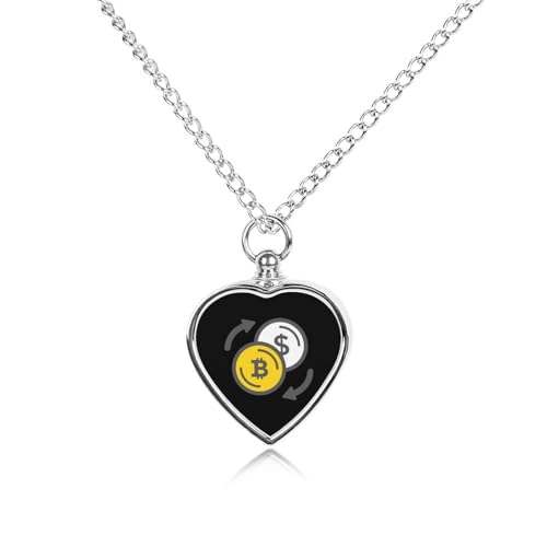 Bitcoins and Dollar Small Ashes Necklace for Dog/Cat Heart Keepsake Pendant Cremation Jewelry