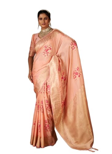 Image of SWORNOF Women's Banarasi silk Saree With Unstitched Blouse Piece