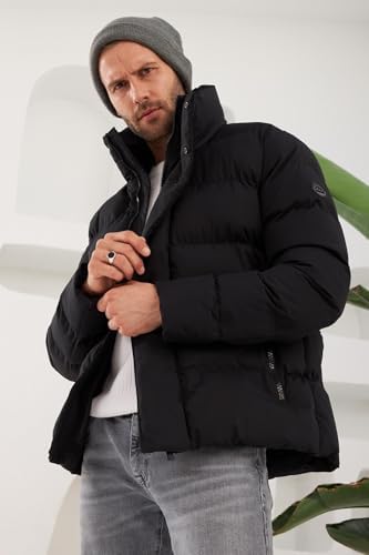 Danger Erkek Dik Yaka Yağmur Ve Rüzgar Geçirmez Puffer Mont Siyah-775DNGR-2XL - Görsel 3