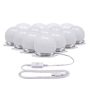 Lampe de miroir LED style Hollywood, AIBOO 14 – Intensité variable – USB – Lumière blanche naturelle pour miroir de maquillage, miroir cosmétique, miroir non inclus