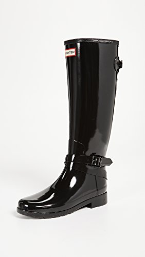Hunter Womens Refined Adjustable Tall Gloss Rubber Black Boots 7 Us #TOP1