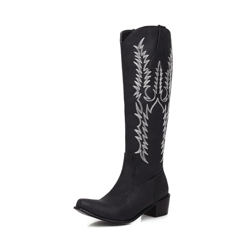 Bottes Cowboy Mollet Étroit Solution : Confort Cuir Doublé Fourrure Noir
