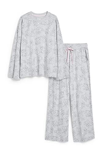 C&A Pijama de mujer Relaxed Fit Pijamas Viscosa|Algodón Impreso Bambi, Melange De Color Gris Claro,...