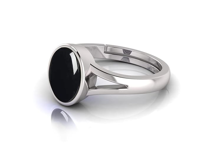 7.25 Ratti 6.00 Carat Sulemani Hakik Ring Akik Ring Original Natural Black Haqiq Precious Gemstone Astrological Silver Plated Adjustable Ring Size 16-24 for Men and Women,s