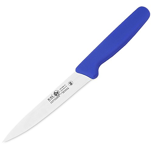 ICEL Cutlery 5 1/2-inch Stiff Boning Knife, Extra Wide Straight Blade, Blue Handle.