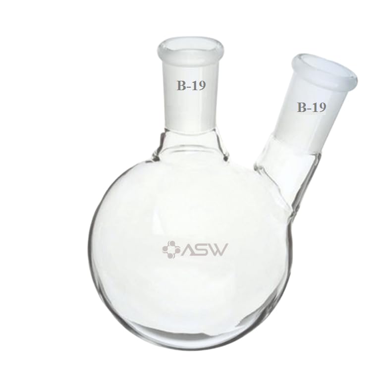 ASW Borosilicate Glass 3.3, 2 Neck Round Bottom Boiling Flask, 100ml Pack of (1), with Centre and Side Joints Size (B-19/19)-image-27