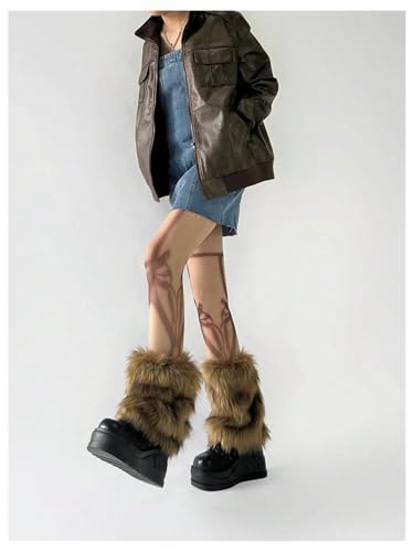 Milumia Women's Faux Fur Leg Warmers Y2K Rave Vintage 80s Fuzzy Short Cuff Covers2