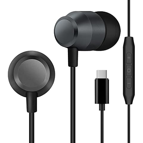 PALOVUE USB C Headphones for Samsung Galaxy S22 Ultra S21 FE S20 A53, in-Ear Type C Earbuds Magnetic Earphones with Microphone Compatible with Google Pixel 7 6 5 4, One Plus 9 8 7T, Black Cover