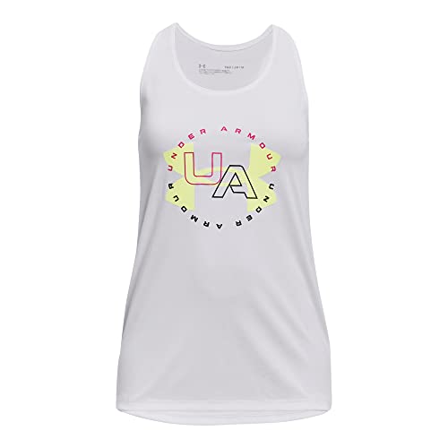 Débardeur fille Under Armour blanc et rose, idéal pour les entraînements de gym et le tennis