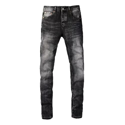 Men's Skinny Jeans Vintage Washed Distressed Button Fly Stretch Slim Fit Straight Leg Skinny Denim Pants