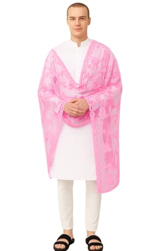 Image of Weavers Villa Net Floral Embroided Dupatta for Men