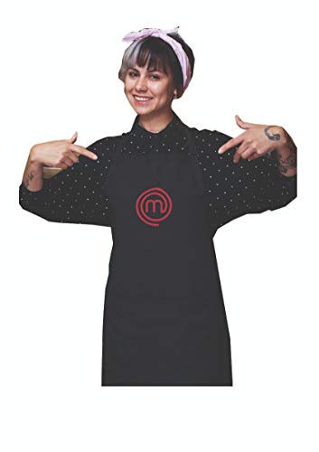 SAQUITOMAGICO Avental oficial Masterchef para adultos e crianças bordado. - Produto com licença oficial. - novidade março 2021, Preto, Talla única