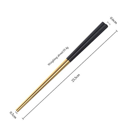 Baguettes, Baguettes Chinoises Chopsticks Reusable 5 Pairs Chopsticks Stainless Steel Titanize Chinese Gold chopsitcks Set Black Metal Chop Sticks Set Used for Sushi Dinnerware,B(A)