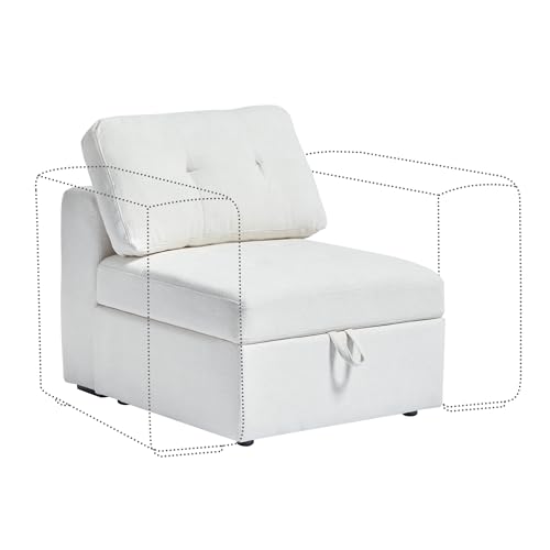Image of QHITTY Middle Module Seat for Modular Sofa Sectional Couch with Storage Armless Sofa Chair, Beige White
