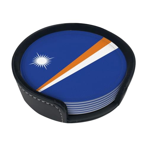 Lot de 6 dessous de verre motif drapeau des îles Marshall. Élégants, doux, faciles à nettoyer et antidérapants, adaptés pour la maison, le bureau et la cuisine | Lot de 6 avec boîte de rangement