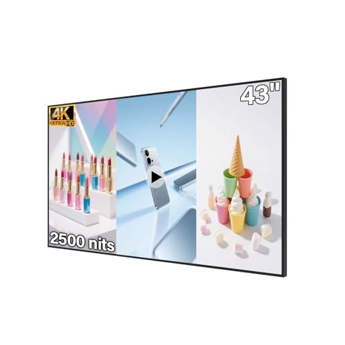 Image of 43inch Wall Mount Digital Signage, 4K 2500nits High Brightness Advertising Display, Slim Fit Frameless Digital Kiosk, CMS /Plug & Play Auto Play, 7 /24 Timer Switch, Smart Split Screen Play