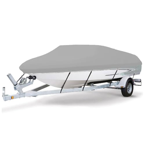 Bootsabdeckplane 420D Oxford, wasserdicht & UV-beständig,mit Aufbewahrungstasche, für Angelboot,Ruderboot,V-Rumpf, Außenlagerung (Grey,V-Shape 17-19ft) Bootsabdeckplane 420D Oxford, wasserdicht & UV-beständig,mit Aufbewahrungstasche, für Angelboot,Ruderboot,V-Rumpf, Außenlagerung (Grey,V-Shape 17-19ft)