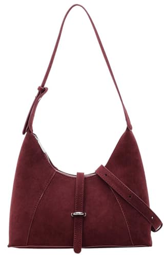 Women Retro Suede Shoulder Bag Trendy Handbag Underarm Bags Tote Commuter Purses