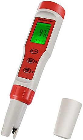 iPower Digital Water pH Tester, 4 in 1 Tester with pH/TDS/EC/Temp Function, ±0.1 High Accuracy, 0-14 Measurement Range for Hydroponics, Aquarium, Pond, Beer Brewing, 1 Pack, Red and White