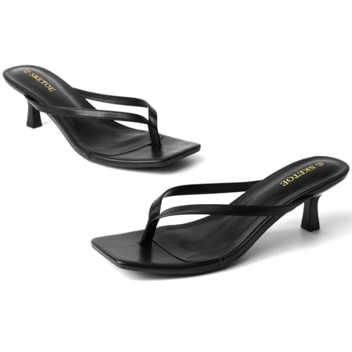 Image of Kitten Heels for Women Square Toe Sandals Flip Flop Heels Thong Sandals Comfortable Summer 2 Inch Heels Sandals