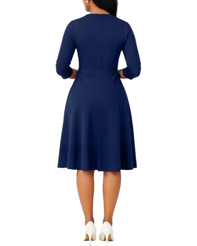 Image of Casual Dresses for Women Midi Church A-Line Fit and Flare Dress Crewneck 3 /4 Sleeve Party Dress