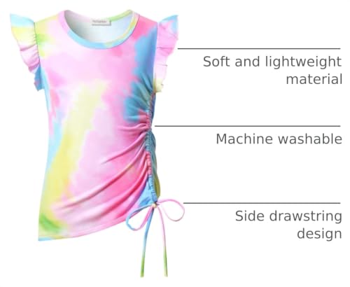 Image of Perfashion Girls Flutter /Long Sleeve Cotton T-Shirts Side Drawstring Tunic Blouse Round Neck Casual Tops for 4-13Years
