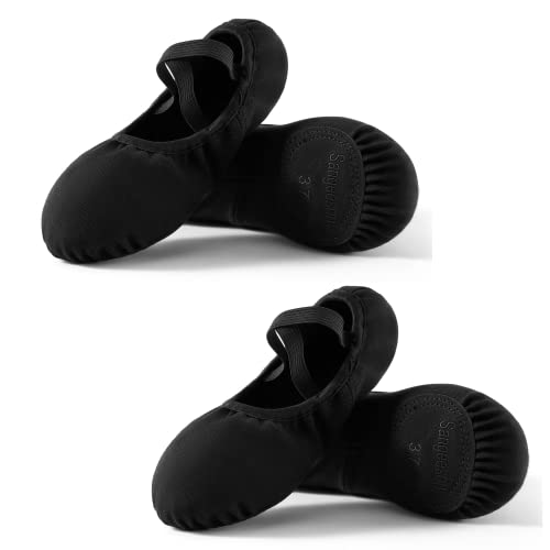 Dance Women's Ballet Shoes Stretch Canvas Performa Dance Slippers Split Sole for Girls/Adult, Size 9.5, Black, 2pcs