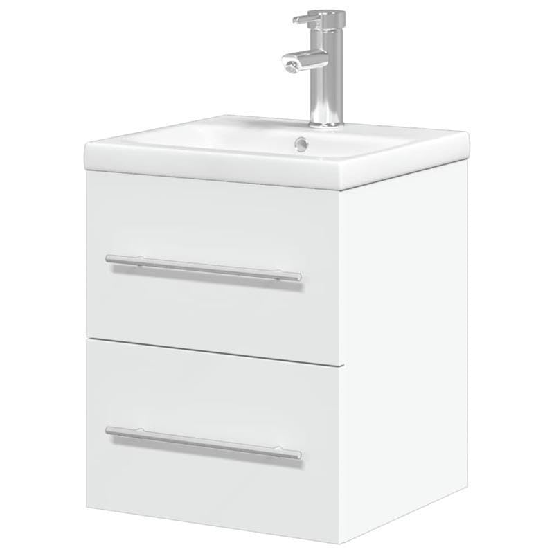 Eleganz Armario para debajo del lavabo con lavabo empotrado, color blanco, juego de muebles de baño de madera, ahorra espacio y es duradero para baños pequeños