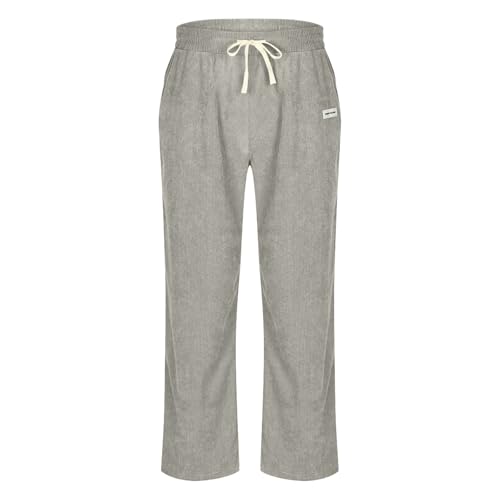 FZYLQY Men's Corduroy Straight Leg Pants Long Solid Elastic Waist Casual Pants Loose Fit Going Out Pants with Pockets4
