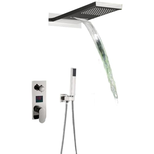 Ensemble de douche mural chrome avec mitigeur et tête cascade