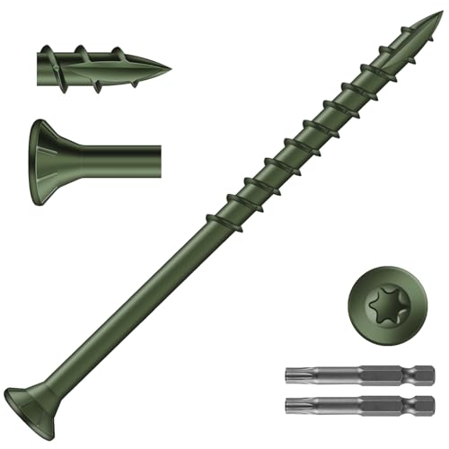 Image of #9 x 3 Inch Deck Screws (632Pcs) 8lb. Exterior Wood Screws. Carbon Steel, Green, Flat Head, Rust Resistant epoxy Coated, with T25 Star Bit