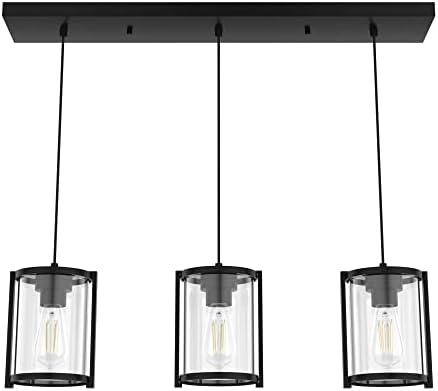 Hunter - Astwood 3-light Matte Black, Large Cluster Light, Dimmable, Caged Style, Linear Shaped, for Bedrooms, Kitchens, Dining, Living Rooms - 19137