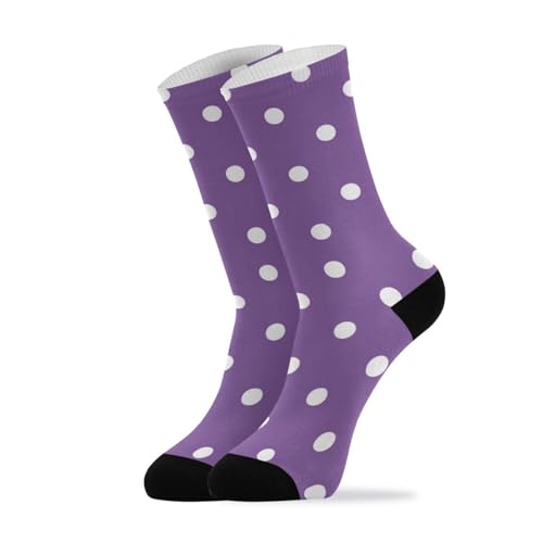 Amooorous Lot de 4 paires de chaussettes de course à pied tendance avec fond violet à pois blancs pour homme, Fond violet à pois blancs dessus, taille unique