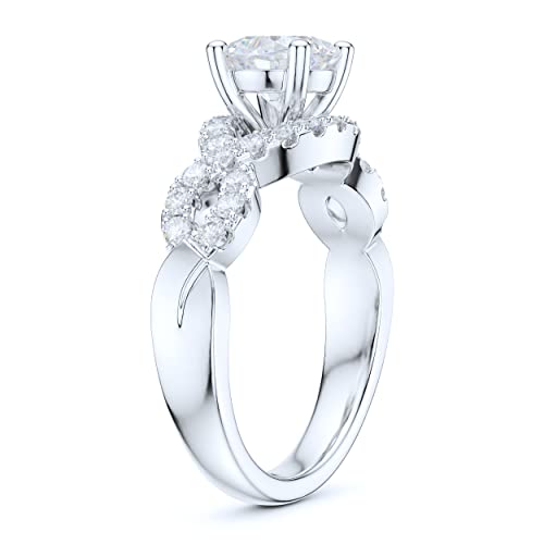 Sterling Silver Luxury Vintage Infinity Twisted Vine Simulated 1CT Round Brilliant Diamond or Genuine Moissanite Engagement Ring Halo Bridal Ring4