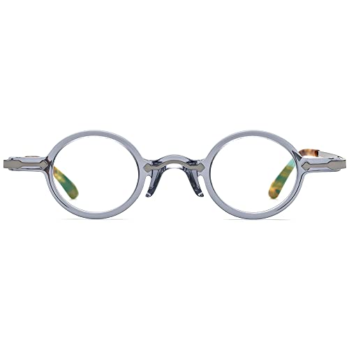 Image of HEPIDEM Acetate Glasses Frame Alloy Temple Men Small Retro Round Eyeglasses Women Optical Spectacles
