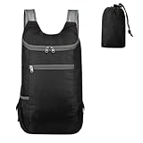 Ultraleicht Rucksack Faltbar, Wanderrucksack Ultra Light Wasserdichter Reiserucksack, Sportlich Daypack für Sport Outdoor Wandern Reisen Städtetrips Einkaufen Herren Damen (Schwarz)