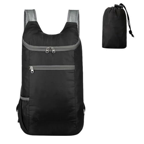 Ultraleicht Rucksack Faltbar, Wanderrucksack Ultra Light Wasserdichter Reiserucksack, Sportlich Daypack für Sport Outdoor Wandern Reisen Städtetrips Einkaufen Herren Damen (Schwarz)