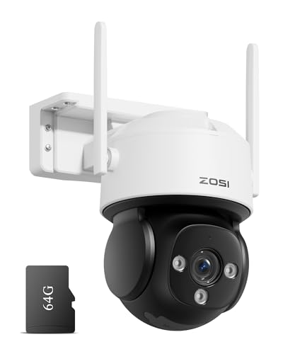 ZOSI C290 4K 8MP UHD Wired WiFi Security Camera Outdoor Indoor, Plug-in Pan/Tilt IP Camera, AI Human Face Vehicle Detection, Auto Tracking, Night Vision, Siren Alarm, 2-Way Audio, 64GB Memory Card