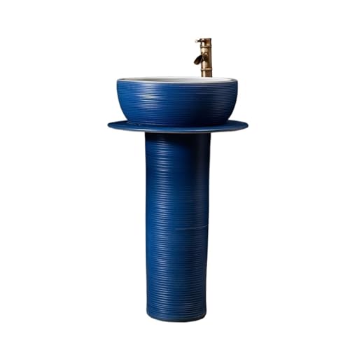Interni Lavandino da bagno con piedistallo Blue Home, lavabo da terra in ceramica con rubinetto e kit di scarico per Giardino