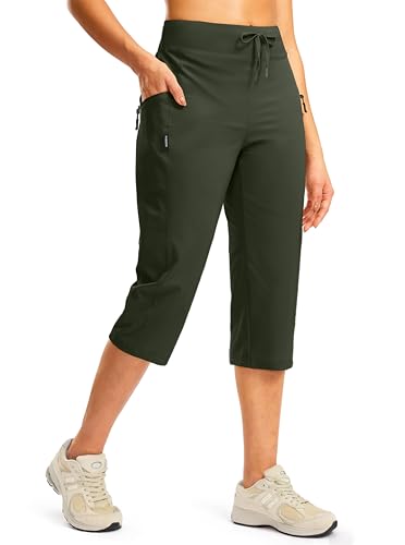 Women's Capri Pants Lightweight Hiking Travel Capris with Pockets(Olive,M) - image 1