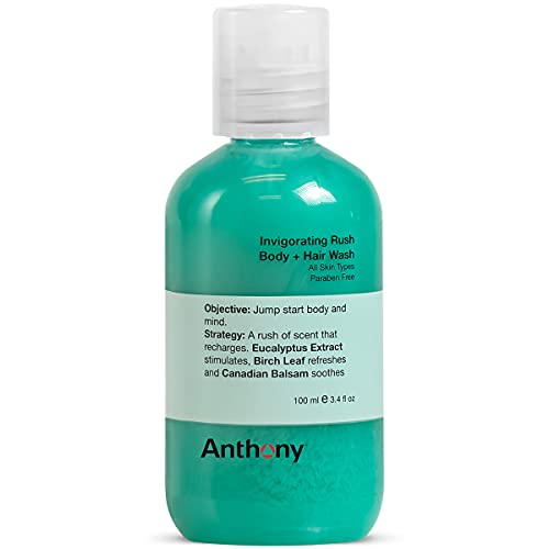Anthony Mens Body Wash and Shampoo: Invigorating Rush 2-In-1 Liquid Gel Soap & Hair Shampoo â€“ Pine Wood Scent Contains Eucalyptus Extract, Canadian Balsam & Birch Leaf 3.4 Fl. Oz