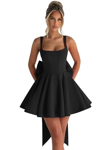 Square Neck Satin Homecoming Dresses for Teens 2025 A-line Corset Short Cocktail Prom Dress with Bow