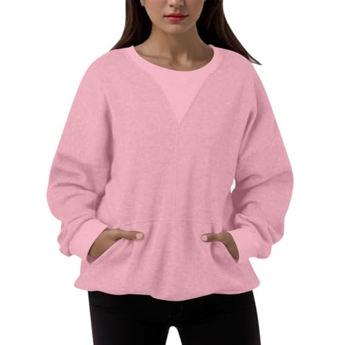 Sweatshirt femme oversize uni sans capuche patchwork, pull manches longues avec poche S