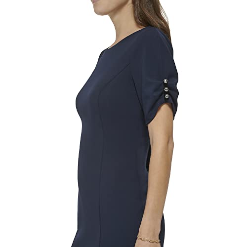 Dkny Women's Rouched Sleeve Pearl Button Dress, Navy, 10 #TOP3