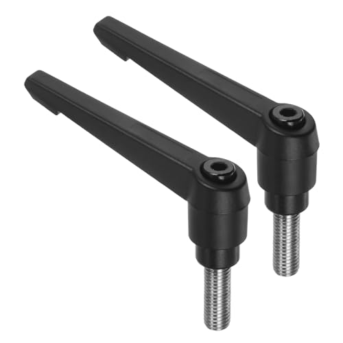 Image of uxcell 2pcs Clamping Lever Handles, M10 x 28mm 304 Stainless Steel Threaded Male Stud, Adjustable Handles Locking Quick Release Ratchet Push Button Bolt Knobs, Black