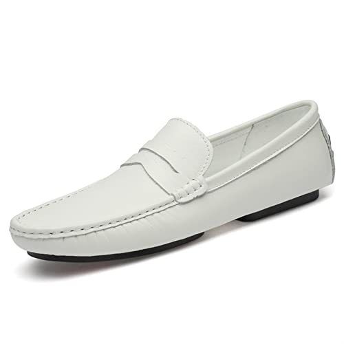Mens Loafers Shoe Penny Loafer Genuine Leather Round Toe Stitching Details Lightweight Anti-Slip Slip Resistant Flat Heel Driving Slip-on